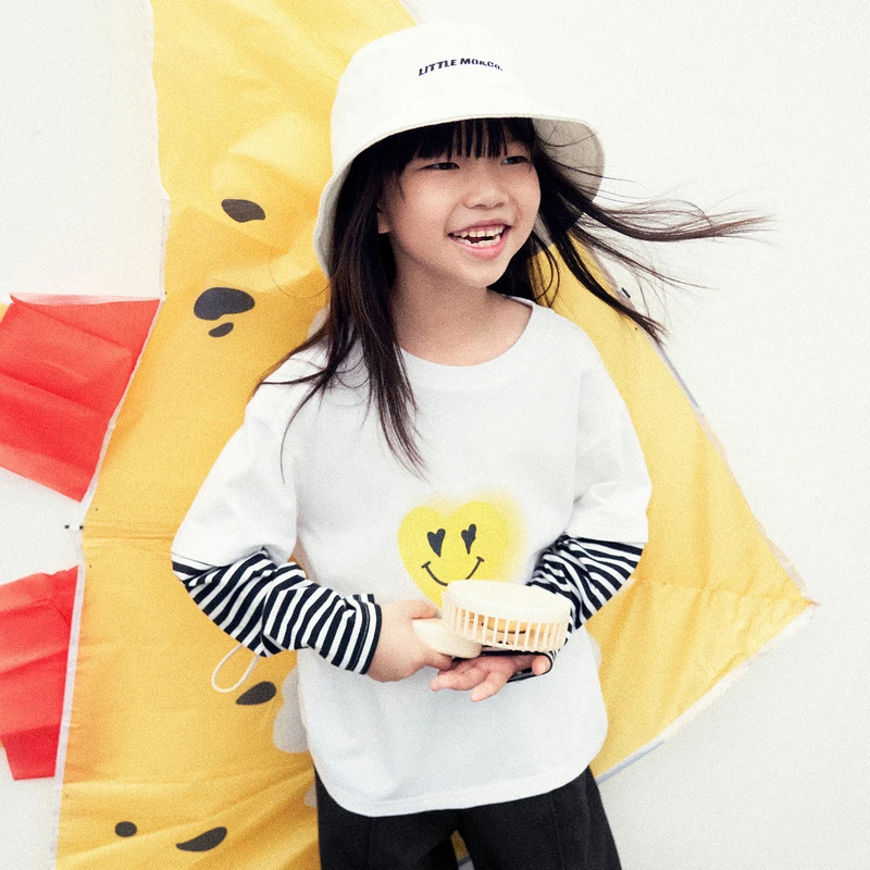 littlemoco童装22秋装新款男女童假两件长袖T恤#KBB3TEET08