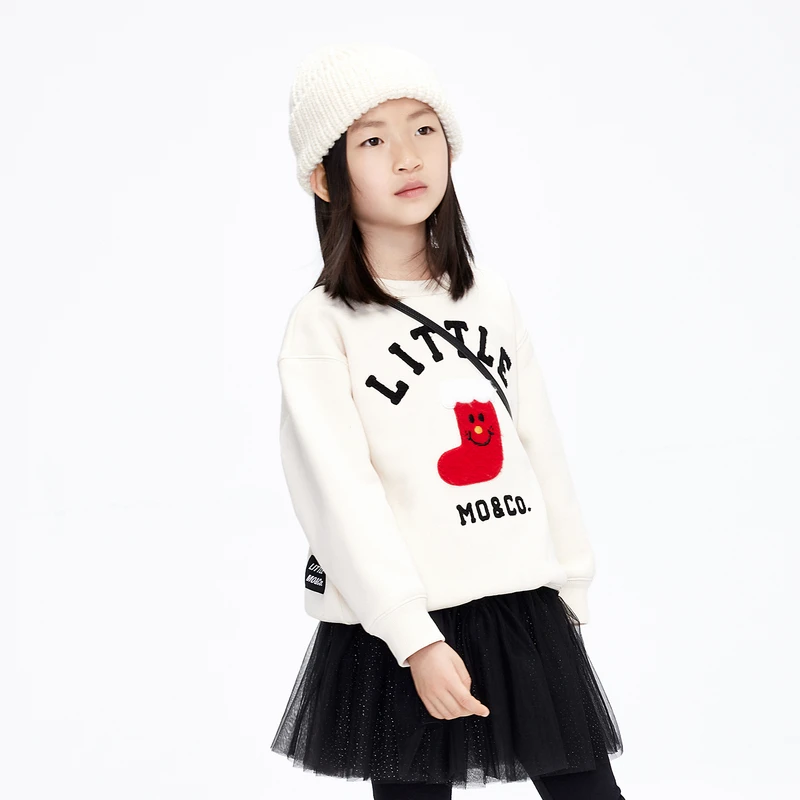 拜年服littlemoco童装23冬季新款男女童加绒保暖卫衣#KBC4SWS021