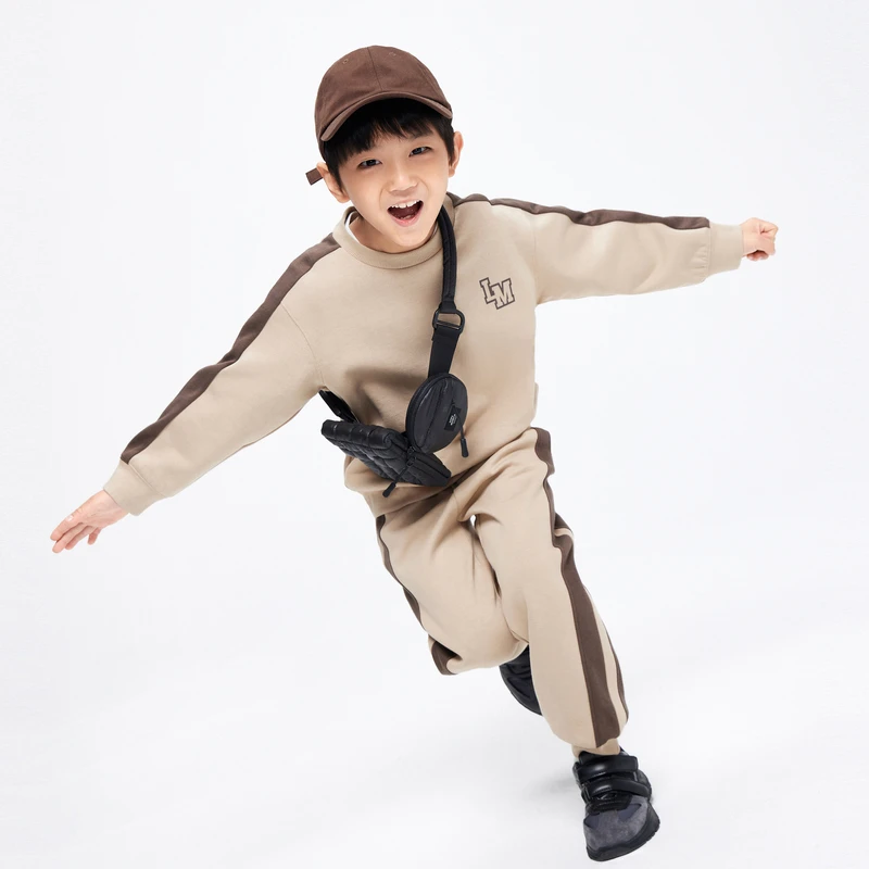 little moco童装秋装新款男女童校服式卫衣裤两件装#KBB3SUTT04