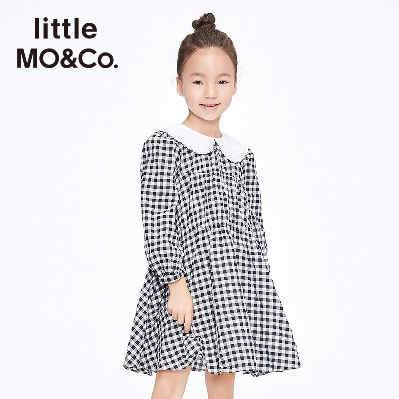 little moco童装春秋季女童长袖短款格纹格子连衣裙#KBB1DRS028