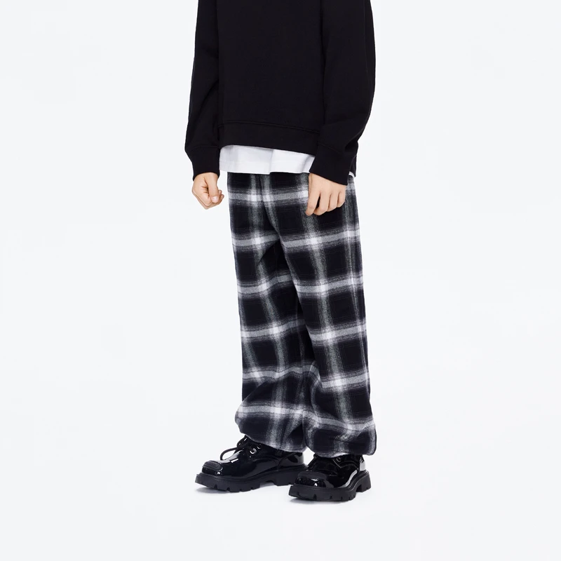 littlemoco童装24春装新款男童格纹休闲长裤#KBD1PAT016