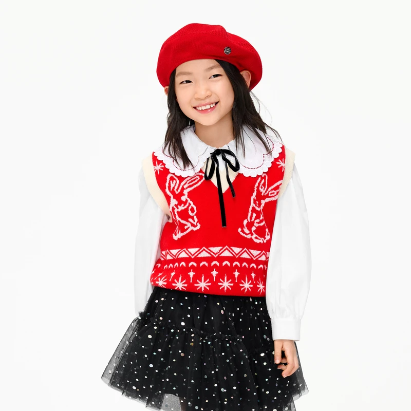 littlemoco童装春秋男女童国潮兔子毛衣小众马甲背心#KBC1SWTT04