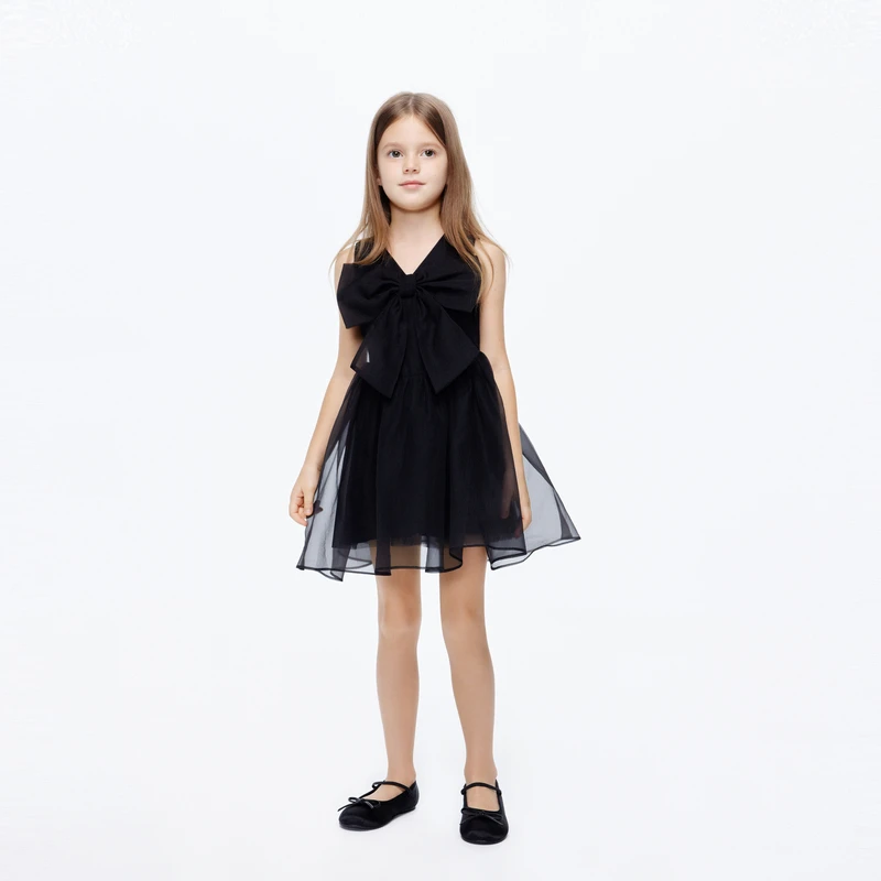 littlemoco童装24夏装新款女童蝴蝶结派对无袖连衣裙#KBD2DRS042