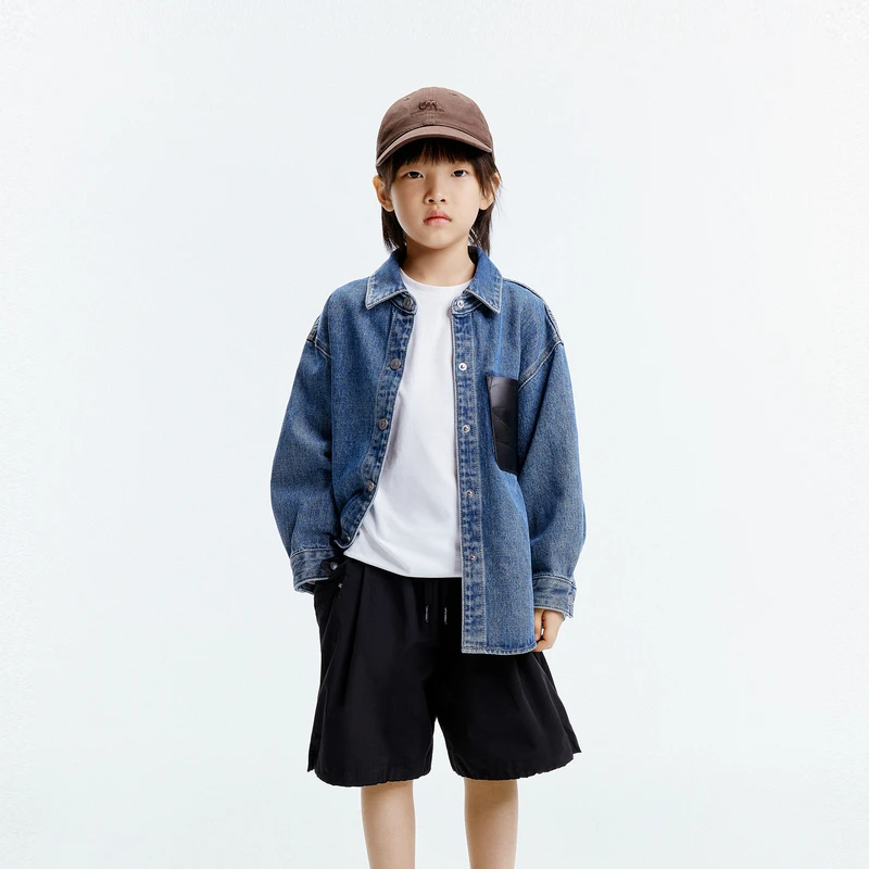 littlemoco童装春秋新款男女童牛仔衬衫衬衣外套#KBD3SHT015