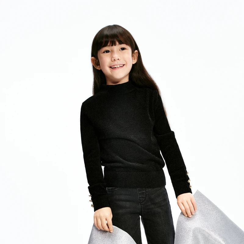 littlemoco童装24冬新款女童羽毛纱打底衫半高领毛衫#KBD4SWT027