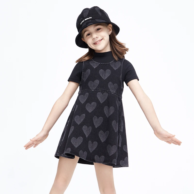 little moco童装新款女童两件装短袖T恤牛仔连衣裙#KBC3DRS006