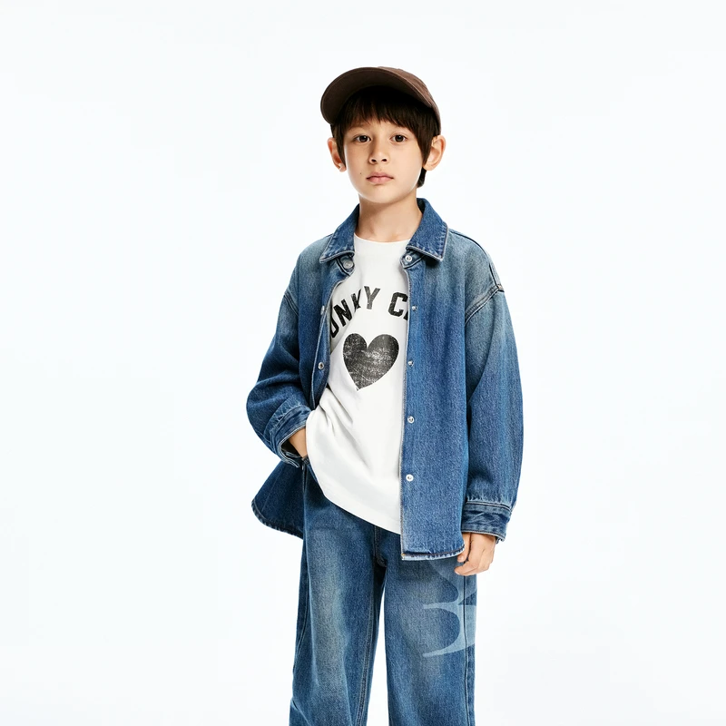 littlemoco童装24冬装男女童牛仔长袖外套衬衫亲子装#KBD4SHT004