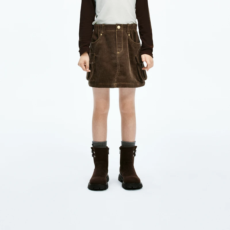 littlemoco童装24冬装新款女童灯芯绒工装短裙半身裙#KBD4SKT005