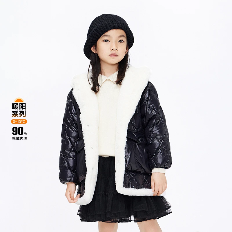 little moco童装22冬装新款女童中长款毛绒保暖羽绒服#KBB4EIN043
