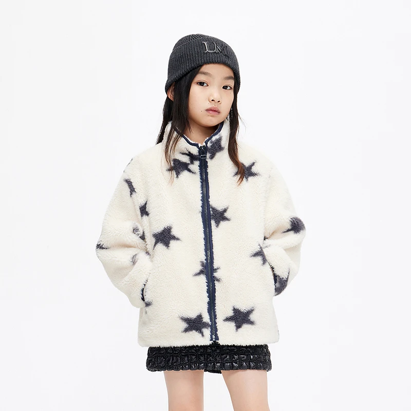 little moco童装22冬装新款女童仿羊羔毛星星保暖外套#KBB4COTT06