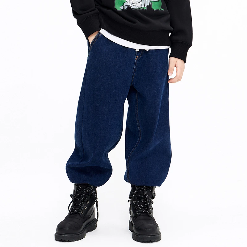 little moco童装22冬装新款男女童束脚卫裤牛仔长裤#KBB4JENT07