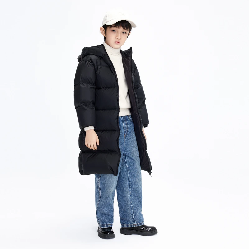 littlemoco童装冬新款男女童蓄热中长款连帽羽绒服#KBC4EIN043