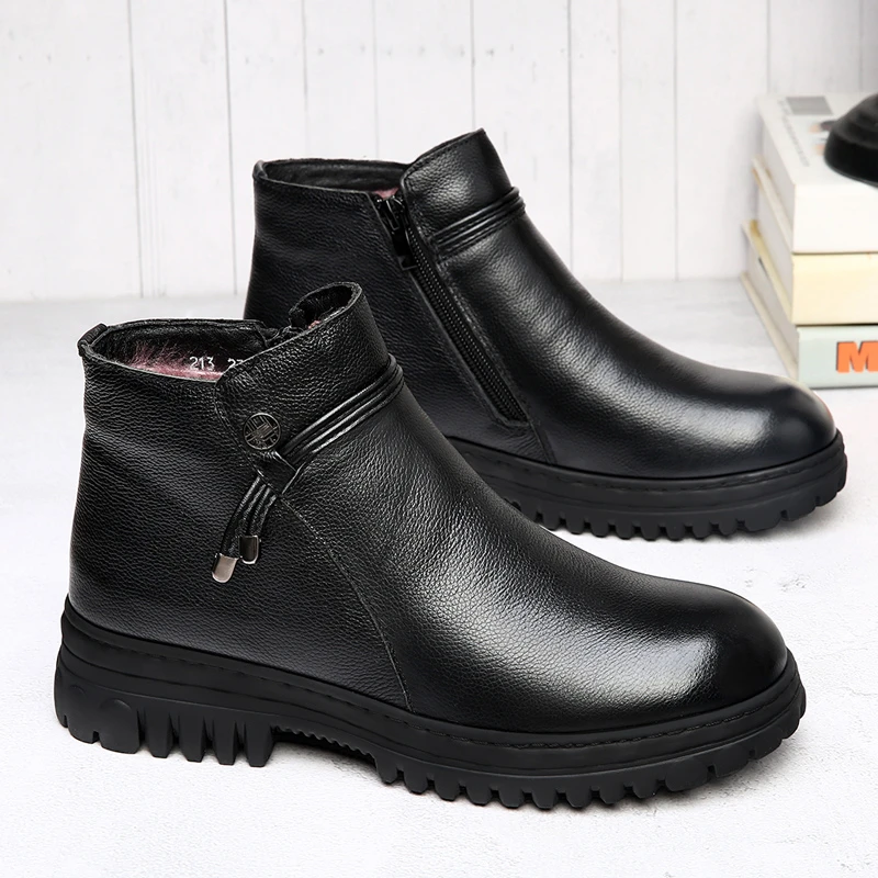 妈妈鞋冬季加厚羊毛保暖棉鞋厚底圆头中老年女鞋头层牛皮软底百搭