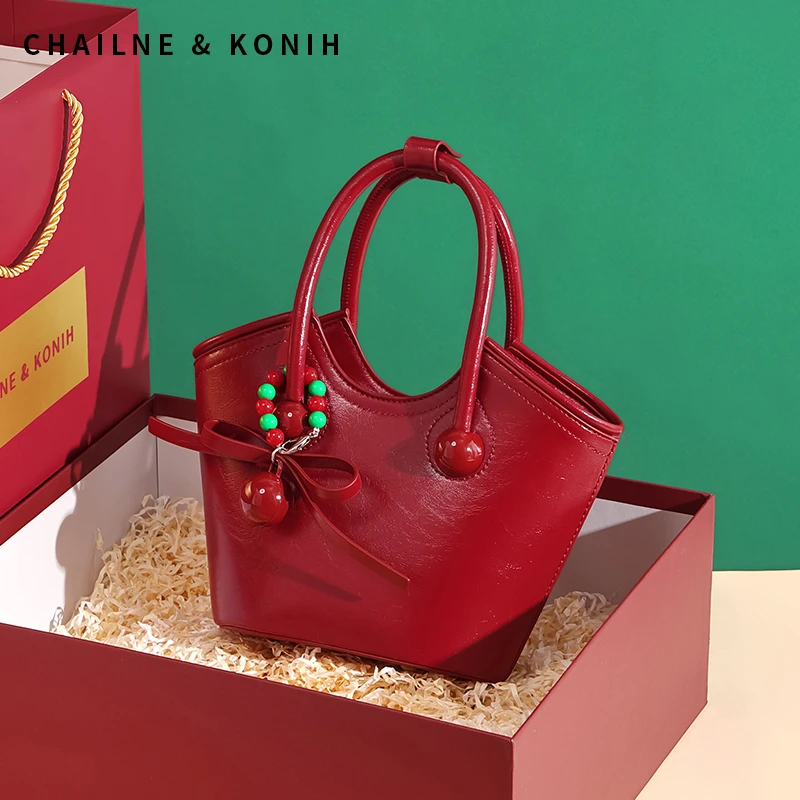 红色包包女新娘包高级感樱桃热恋结婚包百搭手提菜篮子包日常可用