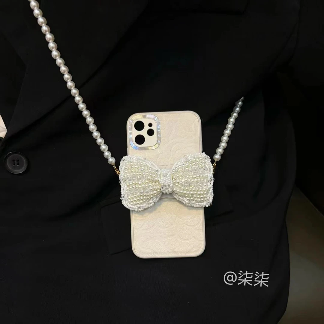 【手机背-不含壳】珍珠链蝴蝶结-02手机背夹手机型号通用