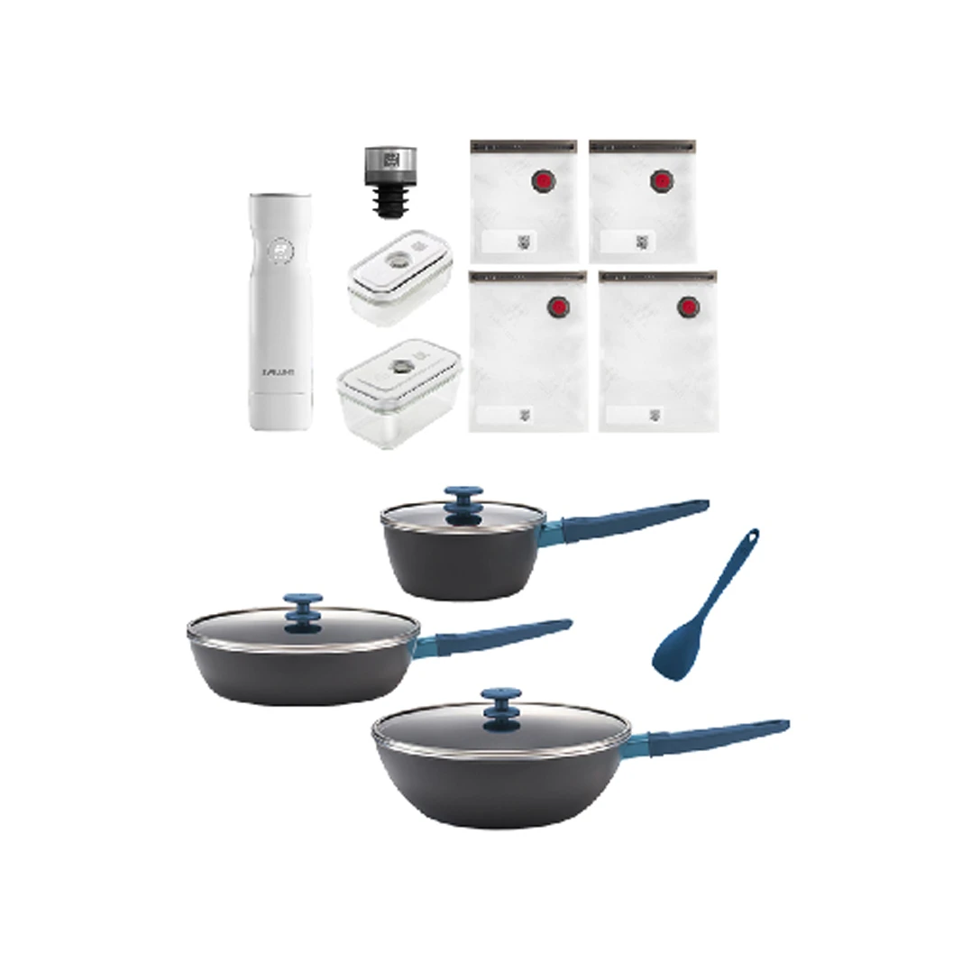 【仓播】双立人锅具套装（蓝莓色）+真空保鲜8件套PZ-2161