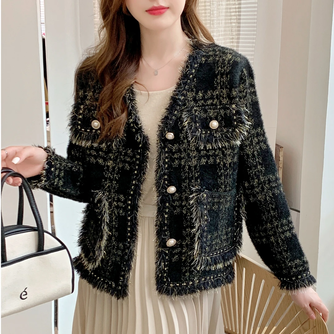 2171小香风时尚百搭双面绒外套韩版宽松外套开衫气质