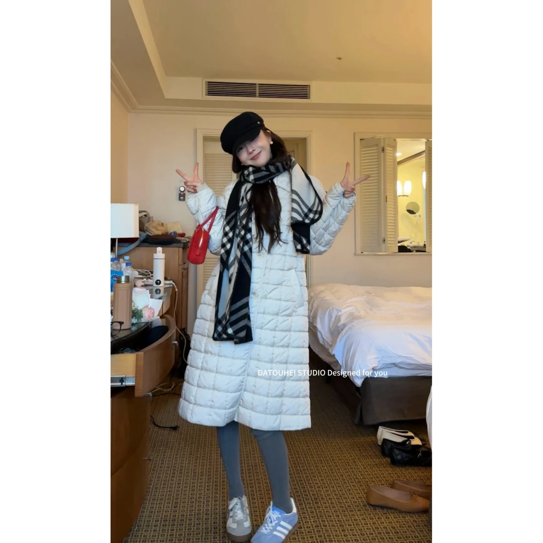 大头黑STUDIO【美院艺术生】2024女冬绗棉起泡格长棉衣D224H19692