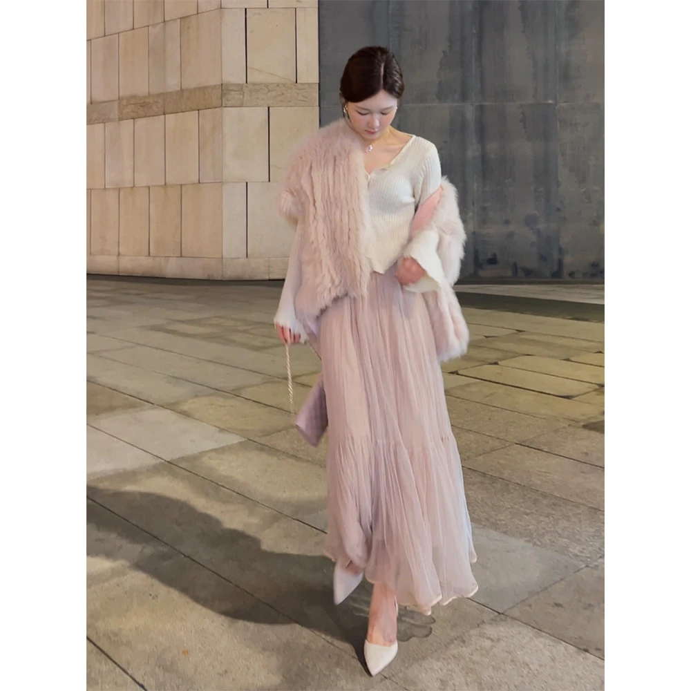 【大头黑STUDIO】2023女秋褶皱显瘦高腰A字时尚半身裙D223G04129