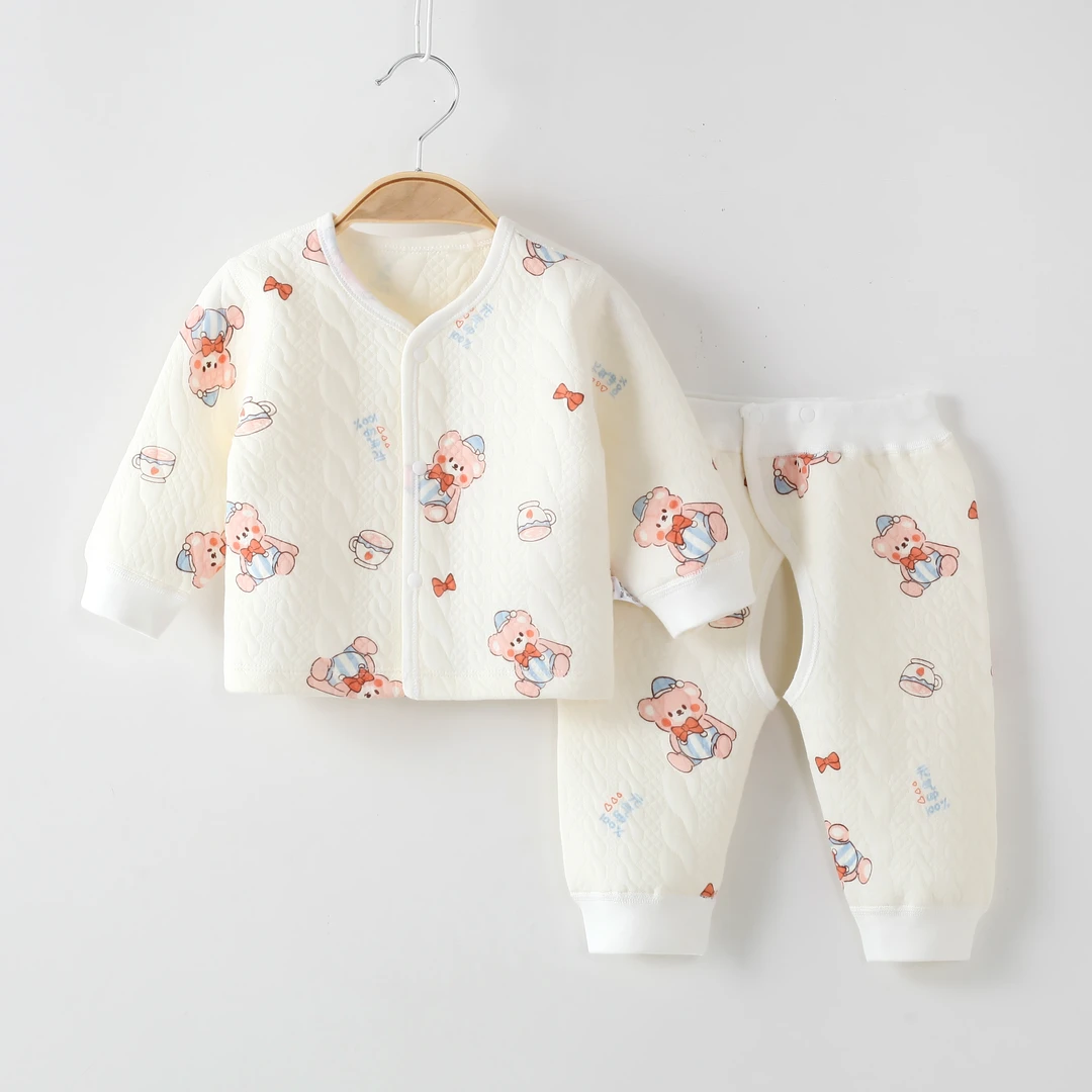 婴儿保暖套装内衣秋冬衣服男女宝宝三层夹棉套装秋衣秋裤加厚睡衣