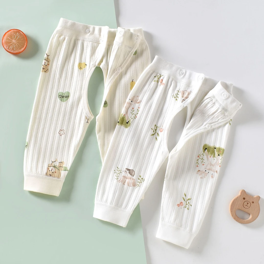 0-1岁初生婴儿裤子男女宝宝纯棉秋裤可调节开裆裤护肚打底长裤