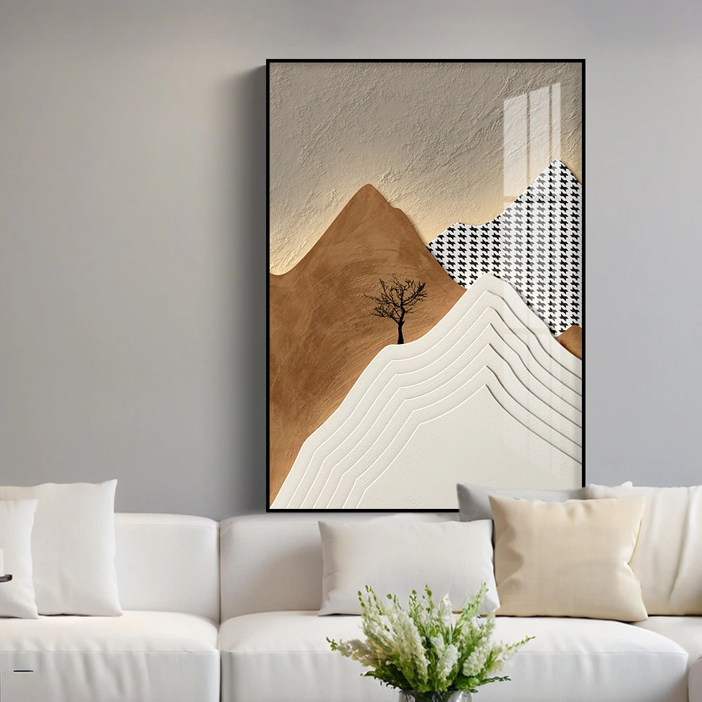 背有靠山晶瓷镜面抽象简约轻奢质感玄关客厅沙发背景装饰画玄关画