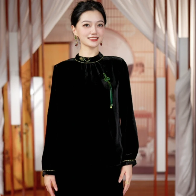 【十三仪】新中式时尚丝绒秋季新款百搭上衣ZYL-24AS085070