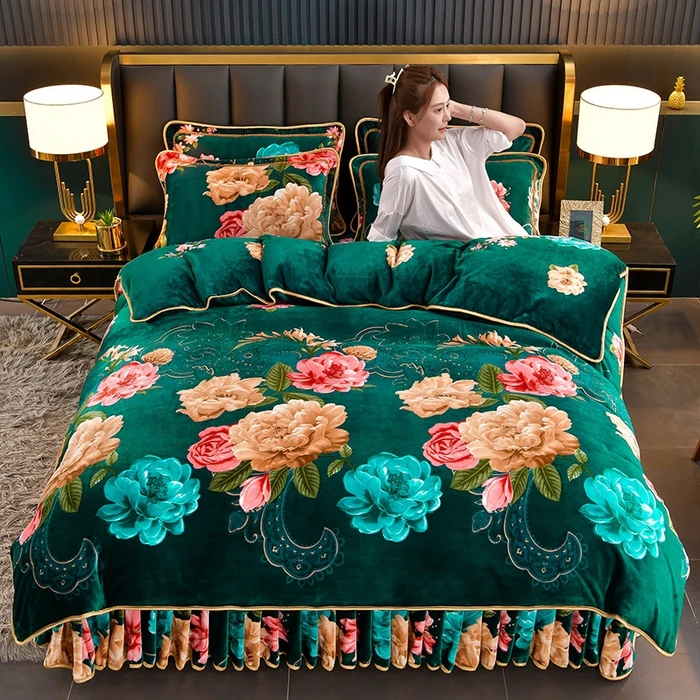 正品加厚秋冬床裙高克重加厚保暖牛奶绒四件套柔软细腻床上用品