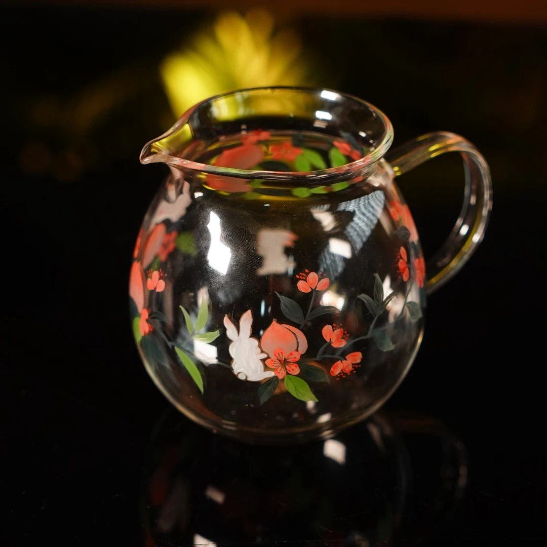 伴斤茶舍 物肆 桃兔公杯 玻璃透明喝茶倒茶茶具茶器