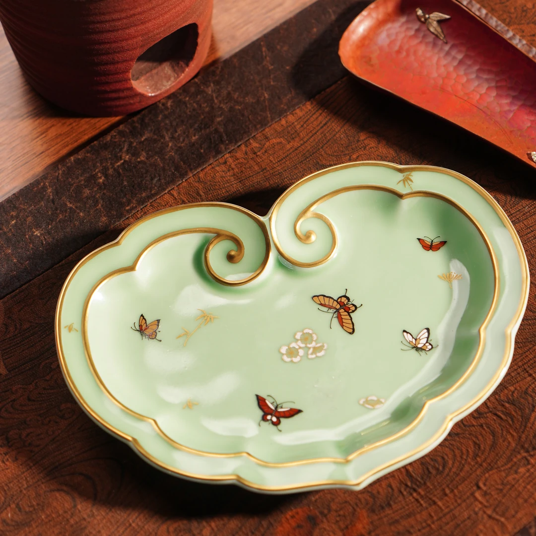 华隐堂  碧绿蝶恋花壶承  茶具中式茶道茶杯手工手工陶瓷 H243207