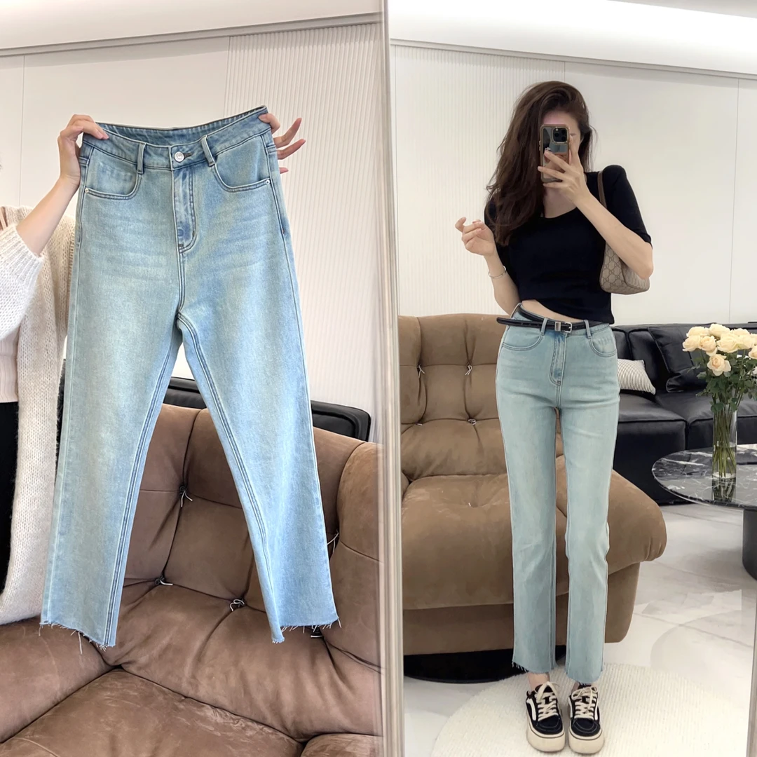 「子熙原创」2025新款烟管牛仔裤子女春秋款窄版直筒显瘦九分裤2662