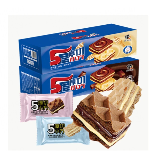 【40枚】威化小饼干5层厚切小方巧克力口味装零食五层酥脆.