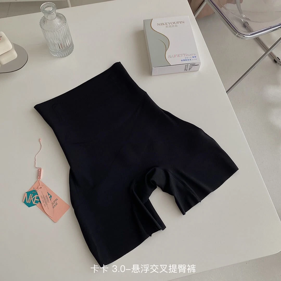 夏季高腰轻薄无痕弹力塑身防走光大码黑色交叉提臀打底裤安全裤