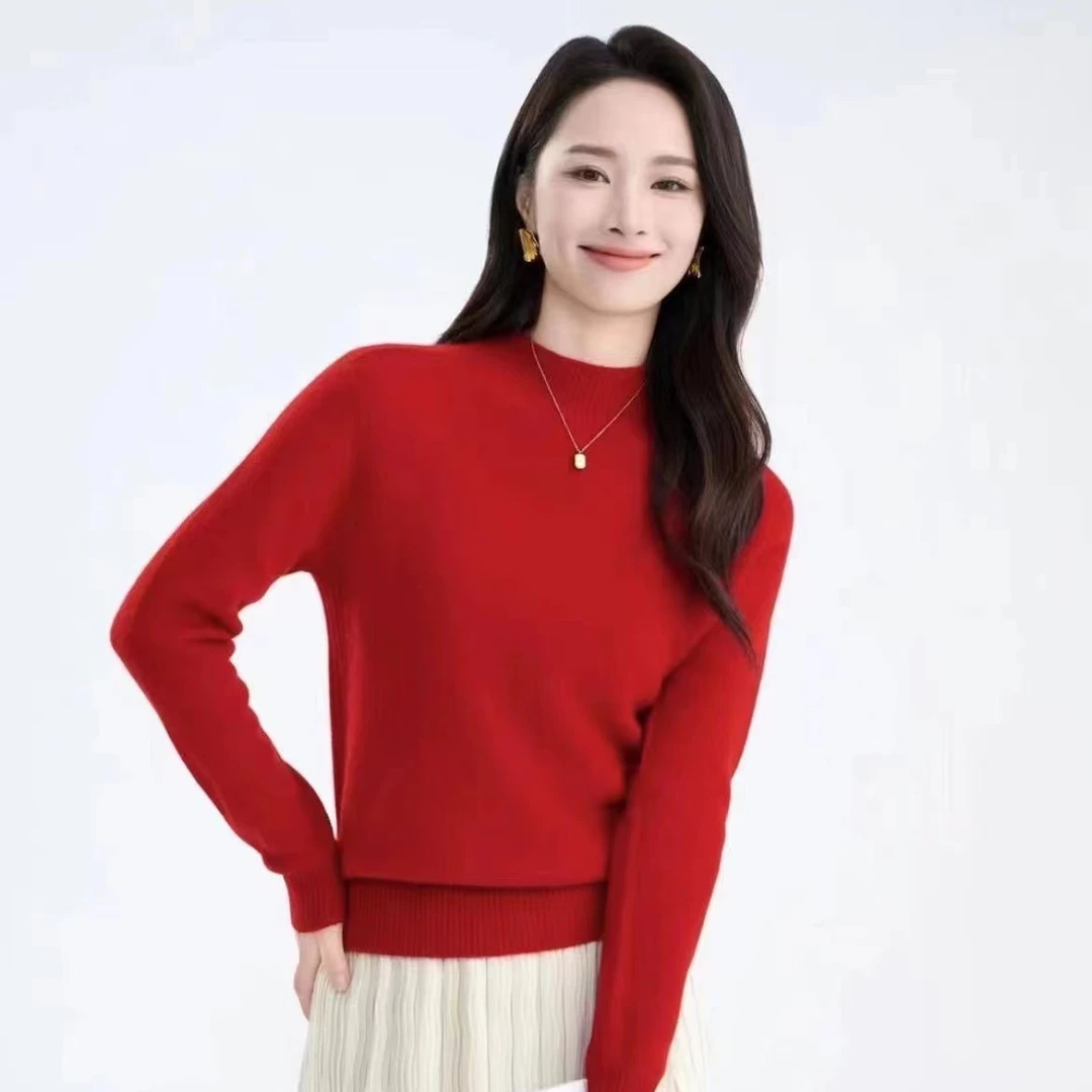 【500-599】秋冬时尚气质休闲圆领名媛慵懒针织上衣长袖