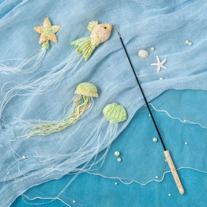 苏苏姐家海洋动物逗猫棒手工DIY编织钩针小物毛线团材料包