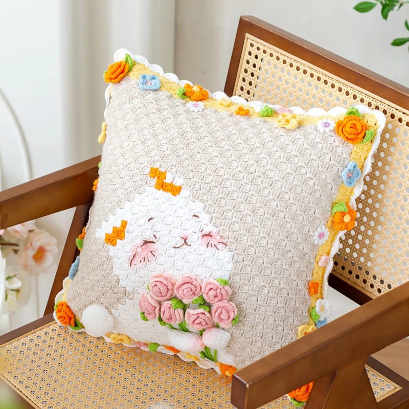 趣织社兔兔抱枕手工diy打发时间编织钩针抱枕毛线团自制材料包