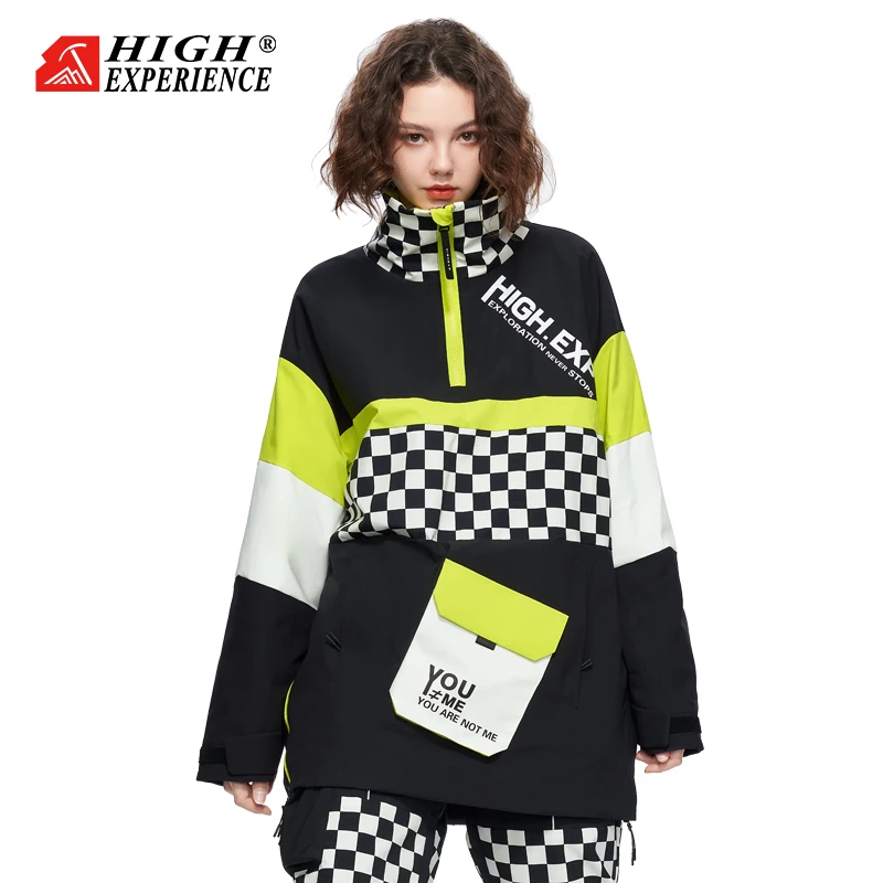 至高新款棋盘格滑雪服女单板防水保暖滑雪上衣嘻哈宽松夹棉