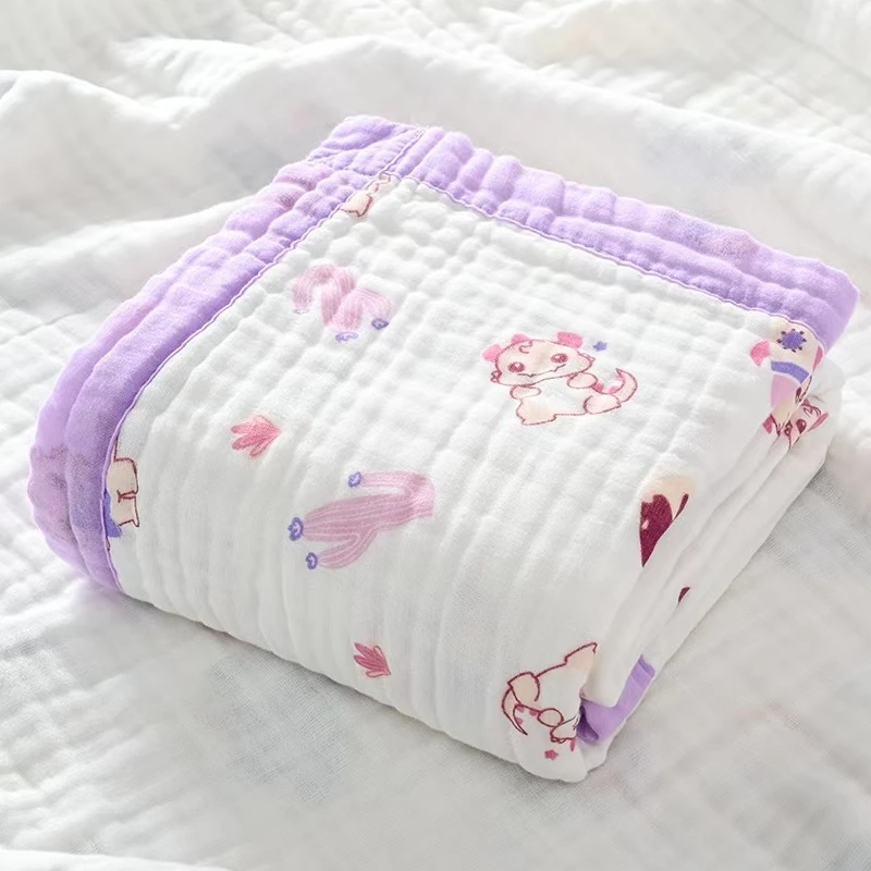 六层纱布浴巾6层皱皱纱包被盖毯婴洗澡空调被夏凉被透气吸汗亲肤