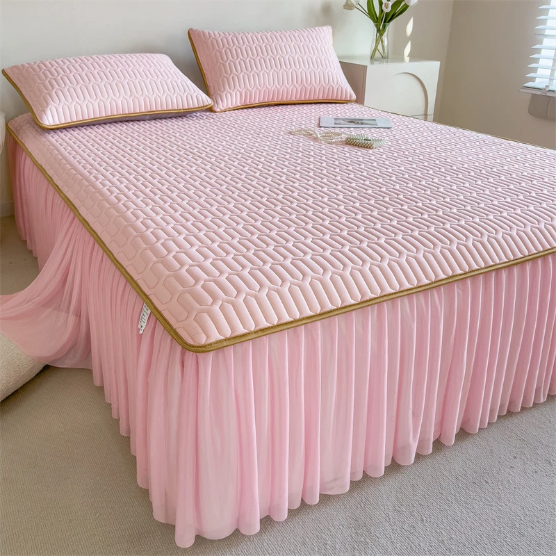 床裙款乳胶凉席三件套加厚乳胶冰丝凉席夏季空调软凉席子