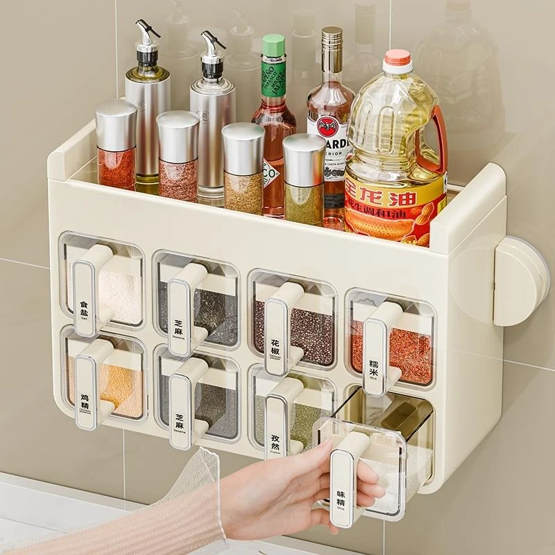 德国进口吸盘调料盒壁挂免打孔厨房家用盐味精调味罐收纳盒调料罐