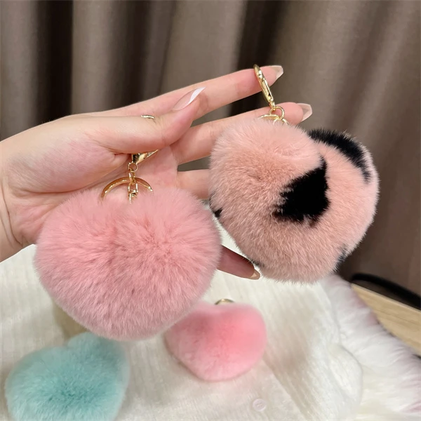 獭兔毛爱心毛球挂件可爱桃心毛绒挂饰皮草汽车钥匙扣高档ins礼物
