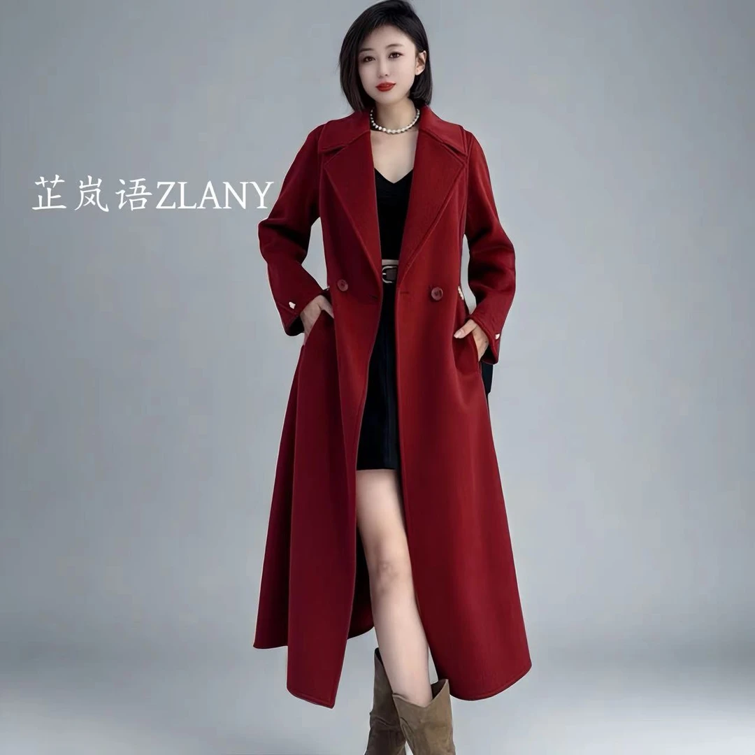 2024新款洋气百搭时尚腰带款双面大衣6958款