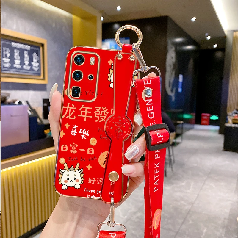 适用华为p4opro手机壳els一anoo腕带斜挎p40pro可背软壳p四零pro