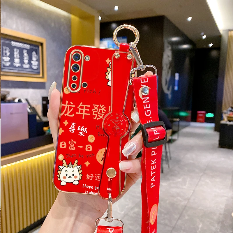 适用0PP0K7手机壳oppok7龙年新款OPPOK7腕带女PCLM50喜庆软壳斜挎