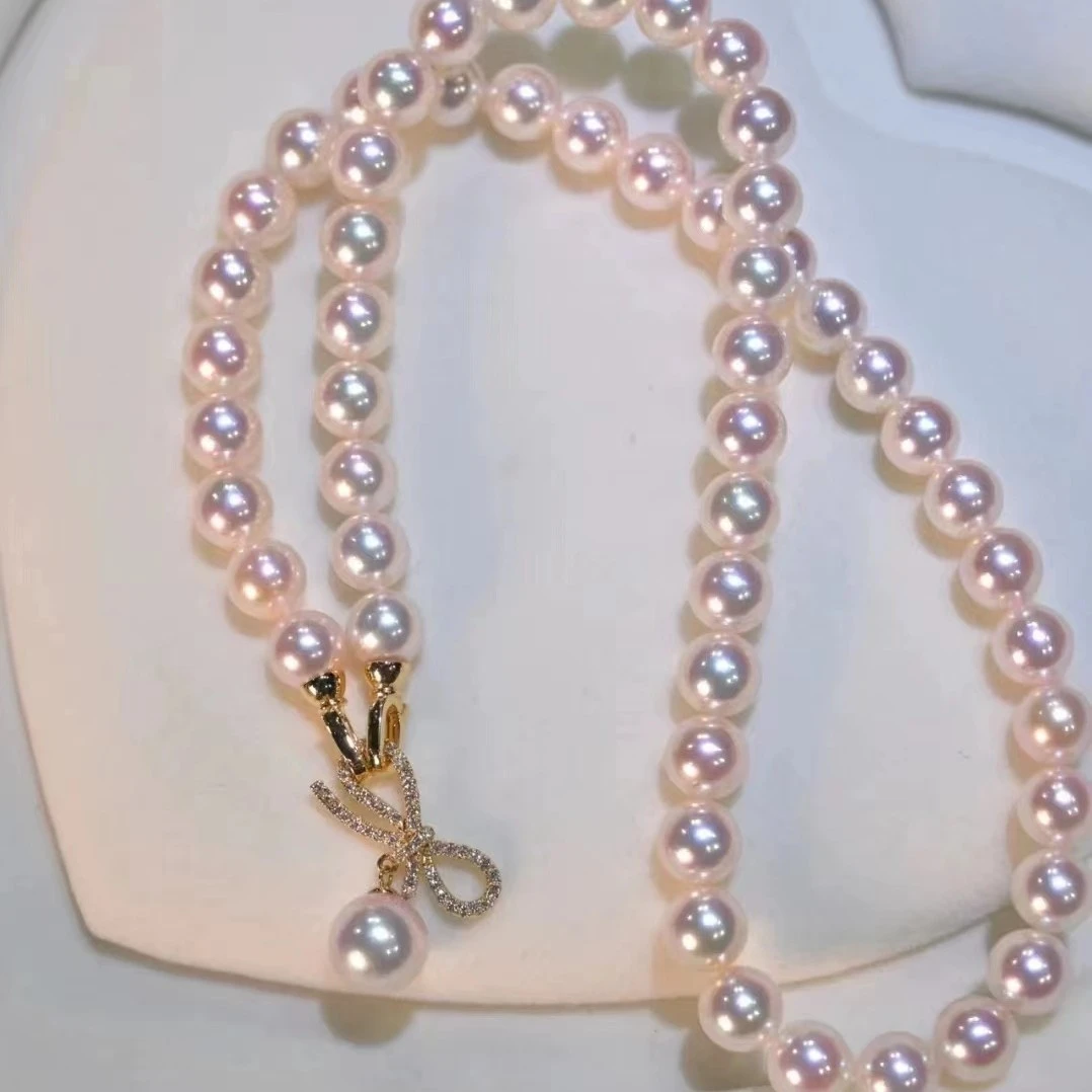 设计款樱花粉色蝴蝶8mm温柔气质项链XL199