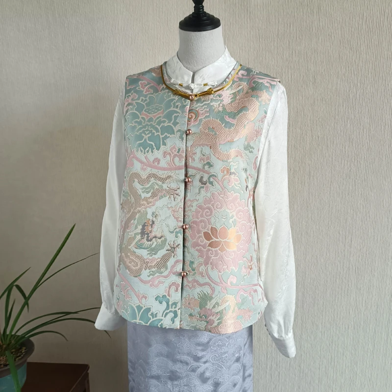龙腾莲花宋锦马甲女装新中式穿搭复古中国风时尚女士上衣