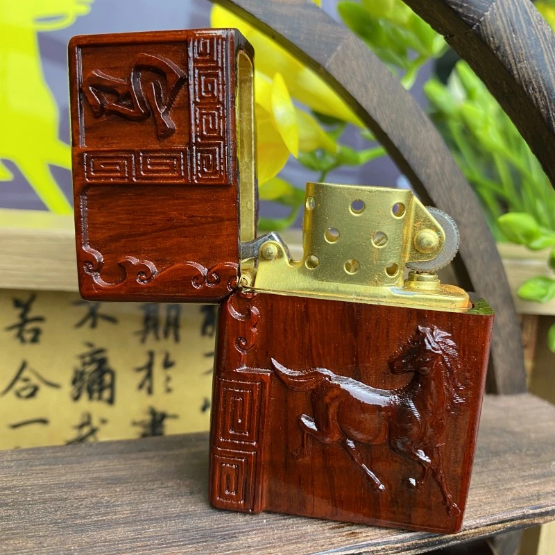 CUCI/酷骑黄铜新品十二生肖紫檀木浮雕防风打火机