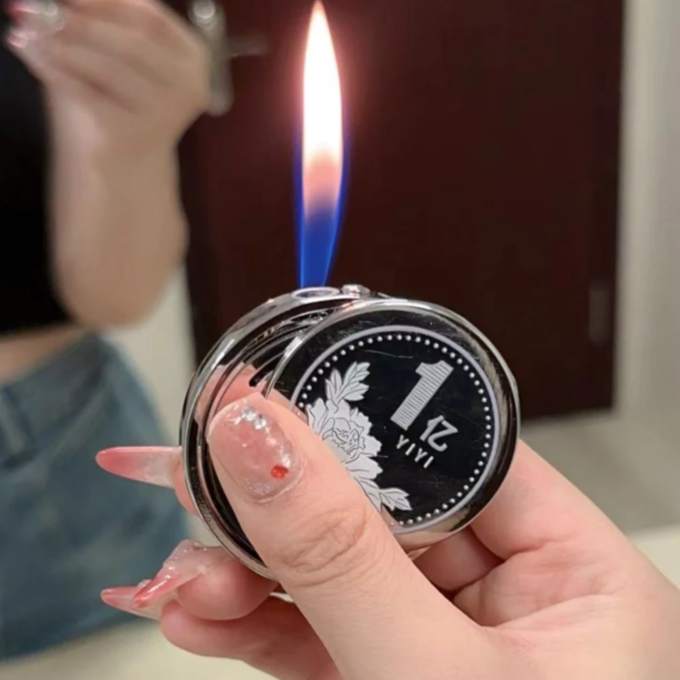 新款创意硬币充气打火机个性高颜值金属钥匙扣奇特搞怪送男女友礼