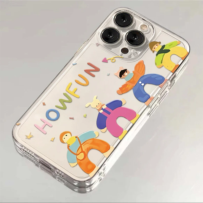趣味彩色小人苹果15手机壳iPhone14pro卡通13/12透明11全包防摔x