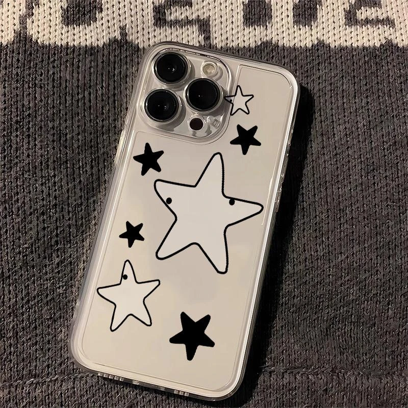朋克黑白星星苹果15手机壳iPhone14promax卡通13/12太空11全包XR